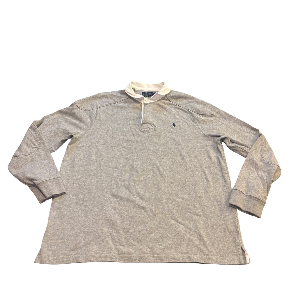Polo Ralph Lauren Mens XL Gray Custom Slim Fit Long Sleeve Rugby Shirt Cotton